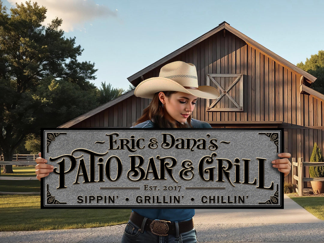 Patio Bar & Grill Sign, BBQ Grill Sign, Vintage Bar Sign, Custom Grill Sign, Custom Bar Sign, Oversized Patio Bar and Grill Sign