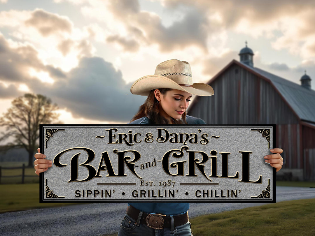 Bar & Grill Sign, BBQ Grill Sign, Vintage Bar Sign, Custom Grill Sign, Custom Bar Sign, Oversized Bar and Grill Sign, Bar and Grill Sign
