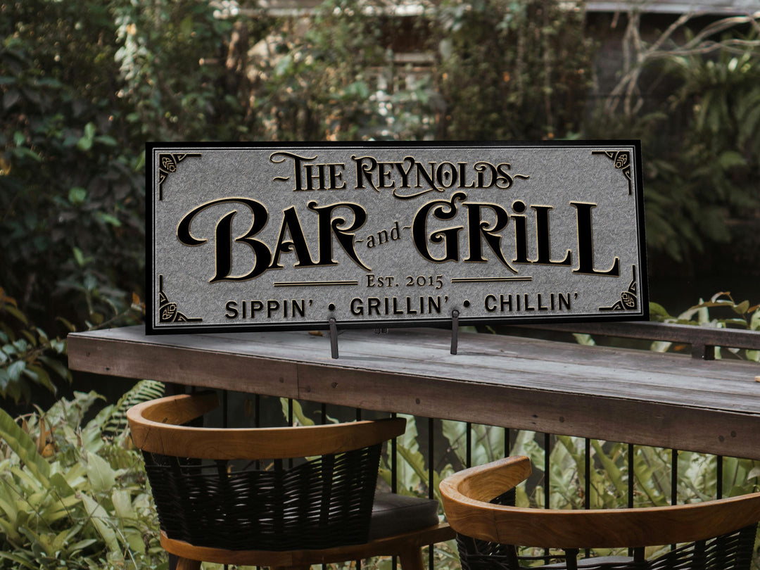Bar & Grill Sign, BBQ Grill Sign, Vintage Bar Sign, Custom Grill Sign, Custom Bar Sign, Oversized Bar and Grill Sign, Bar and Grill Sign
