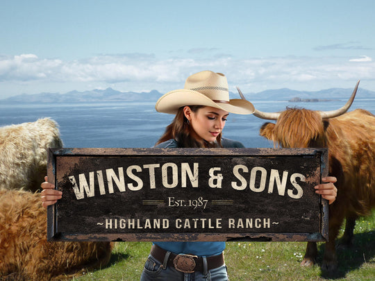 Highland Cattle Sign, Ranch Gate Sign, Highland Cattle Farm Sign, Custom Farm Sign, Custom Barn Sign, Oversized Barn Sign, Big Farm Sign