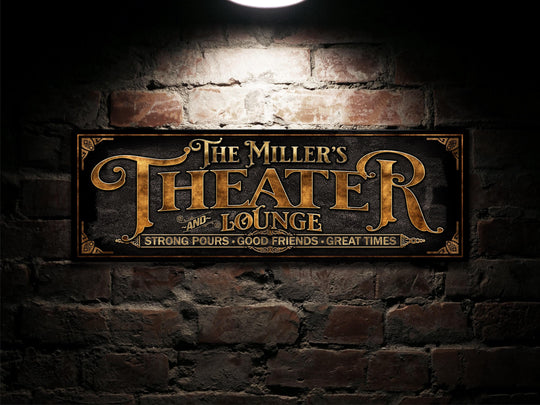 Home Theater and Lounge Sign | Vintage Theater and Lounge Sign | Personalized Theater Sign | Vintage Bar Sign | Free International Shipping