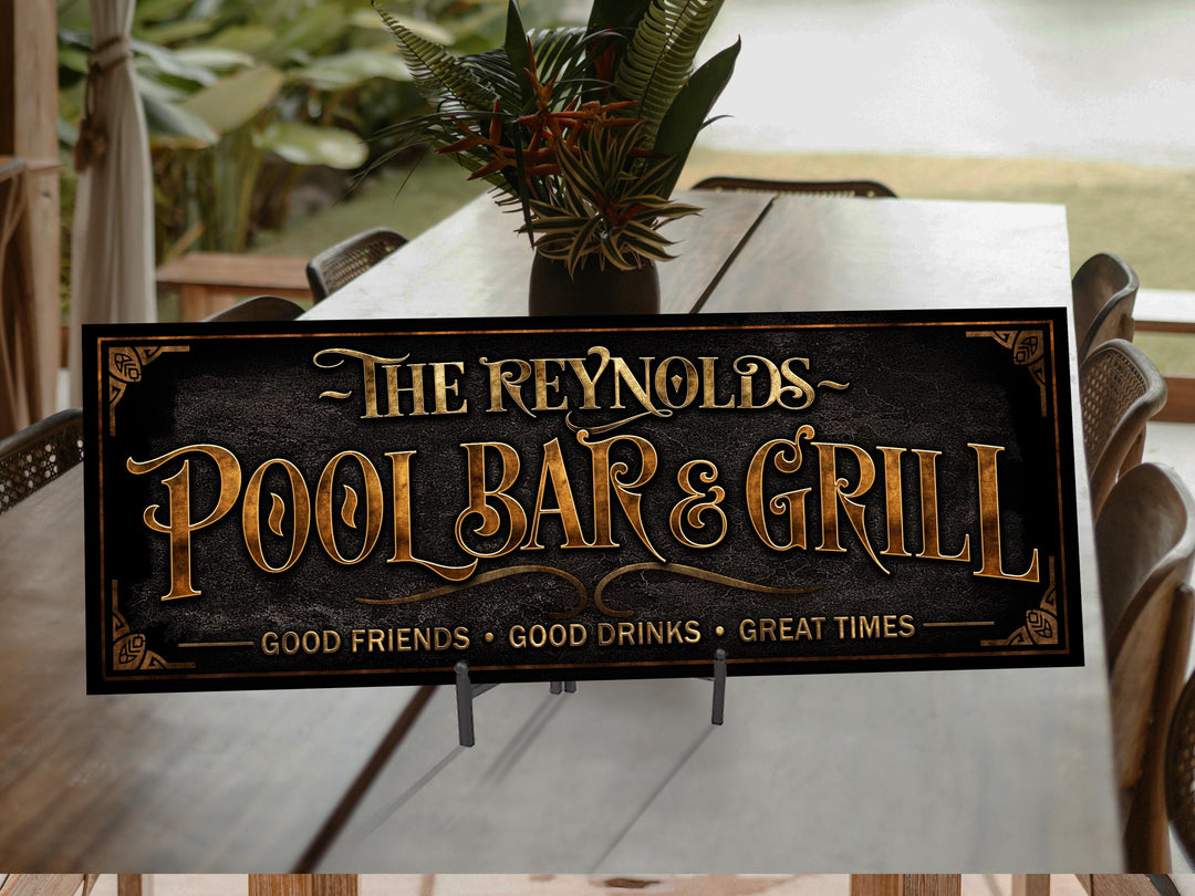 Pool Bar and Grill Sign | Custom Pool Bar Sign | Personalized Bar & Grill Sign | Family Name Bar Sign | Large Bar Sign | Large Bar Decor