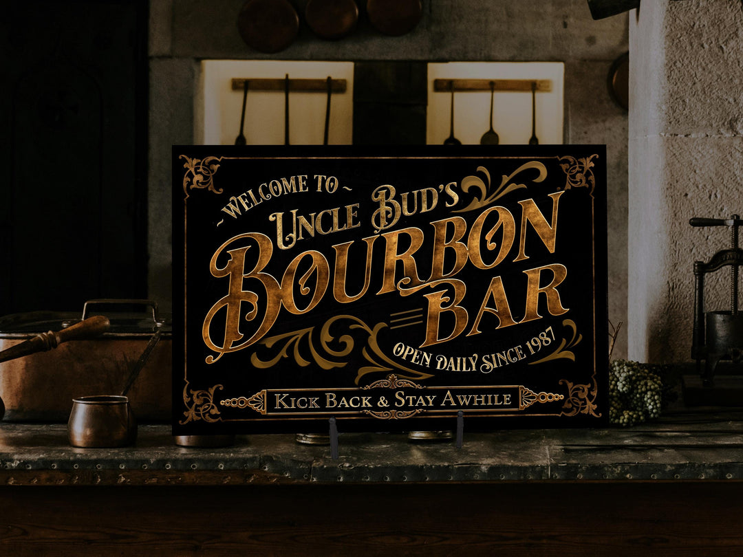 Personalized Bourbon Bar Sign | Bourbon Bar Cigar Sign | Bourbon and Cigars Sign | Rustic Bourbon Sign | Vintage Bourbon Bar Sign