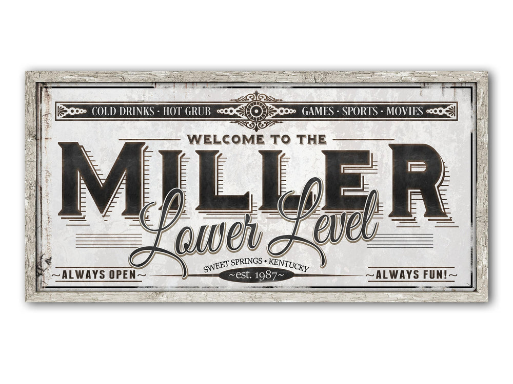 Personalized Lower Level Sign, Metal or Canvas, Custom Basement Bar Sign, Personalized Family Lower Level Sign, Mancave Decor, Gift Ideas