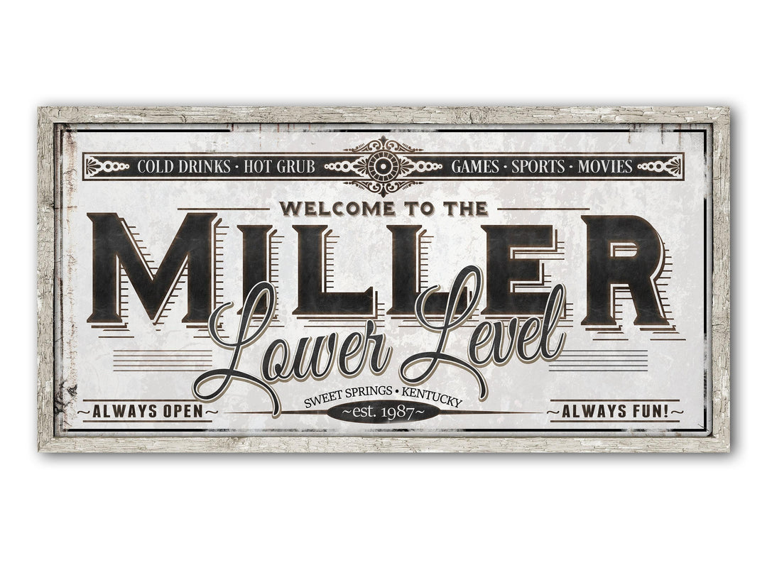 Personalized Lower Level Sign, Metal or Canvas, Custom Basement Bar Sign, Personalized Family Lower Level Sign, Mancave Decor, Gift Ideas