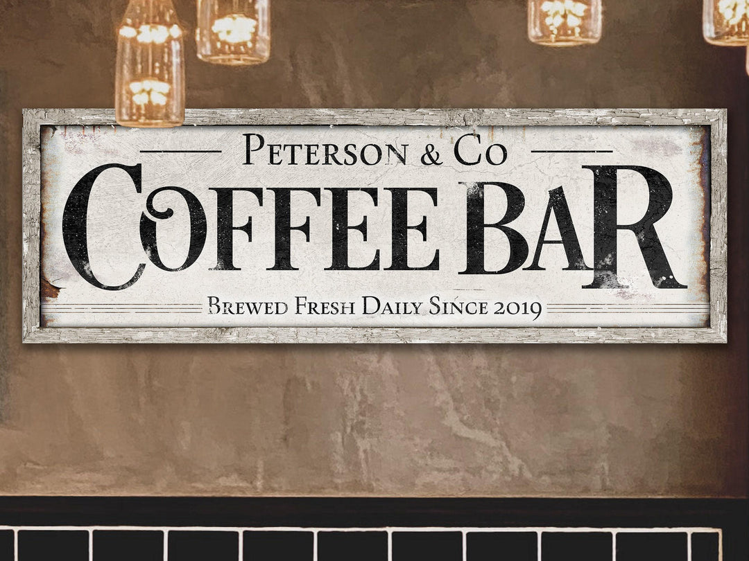 Coffee Bar Sign | Personalized Family Name Sign | Modern Farmhouse Wall Decor | Large Vintage Coffee Bar Sign | Coffee Bar Decor