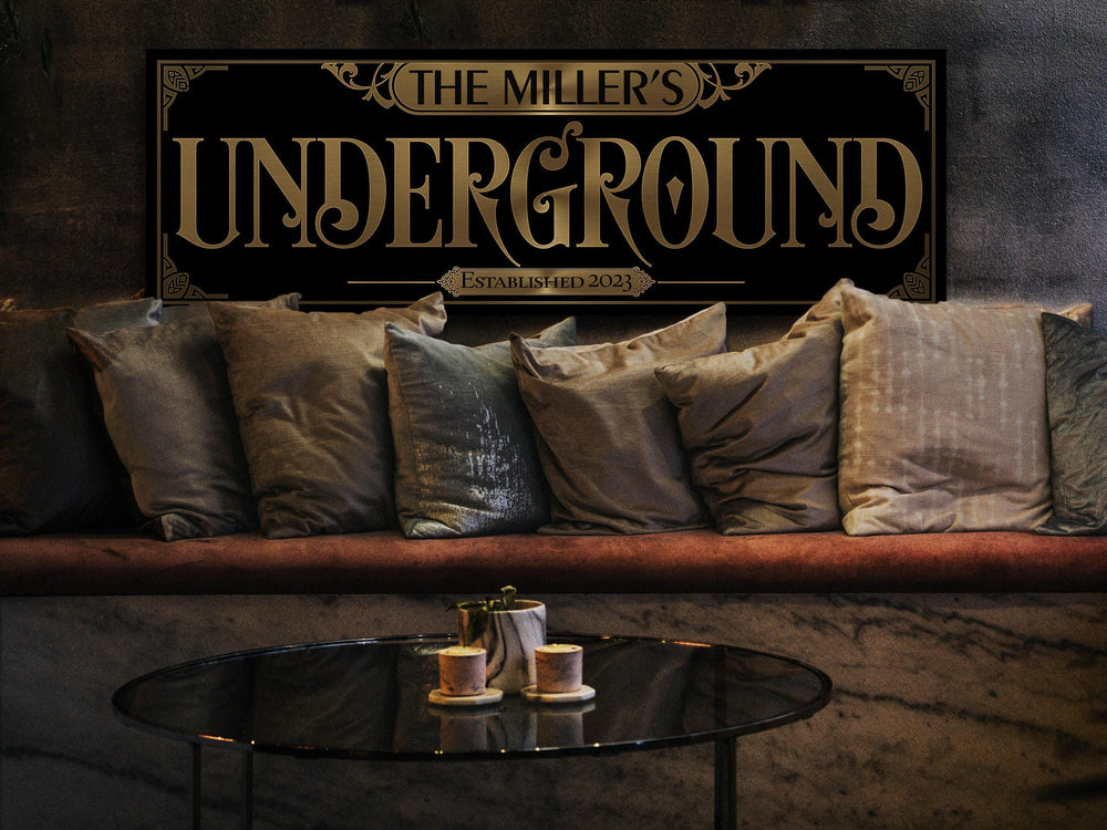 Classic Underground Bar Sign | Personalized Sign | Vintage Bar Wall Decor | Large Classic Bar Sign | Family Bar Decor