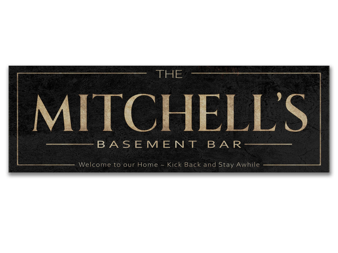 Custom Basement Bar Sign with Personalized Family Name | Custom Wall Decor on Metal or Canvas Sign | Customized & Personalized Wall Art