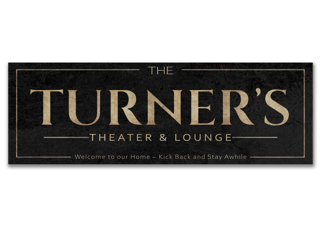 Theater and Lounge Sign with Personalized Family Name | Custom Wall Decor on Metal or Canvas Sign | Customized & Personalized Wall Art
