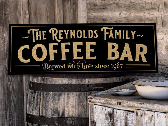 Minimalistic Coffee Bar Sign | Personalized Family Coffee | Primitive Coffee Bar Decor | Vintage Coffee Bar Sign | Rustic Coffee Bar Decor