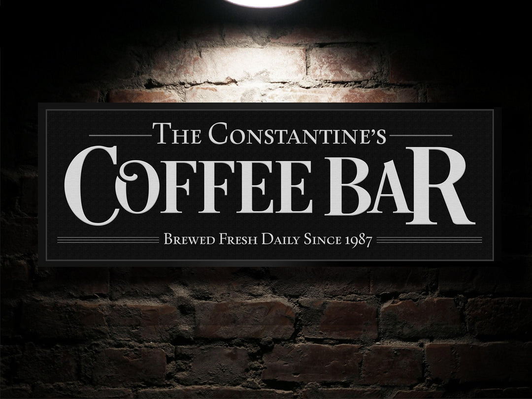 Coffee Bar Sign Black with White Letters | Personalized Family Name Coffee Sign Decor | Large Vintage Coffee Bar Sign | Coffee Bar Decor