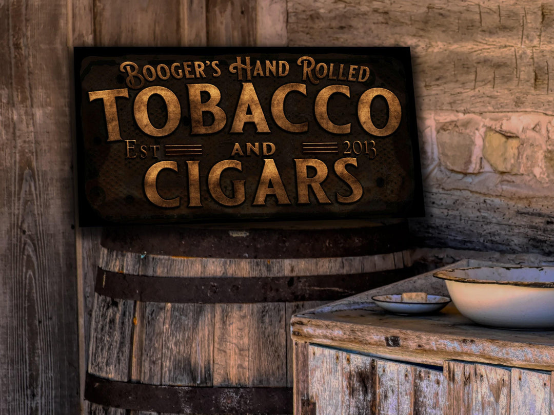 Primitive Farmhouse Cigar Bar Sign | Personalized Cigar Tobacco Sign | Hand Rolled Tobacco Sign | Family Name Sign | Family Bar Sign