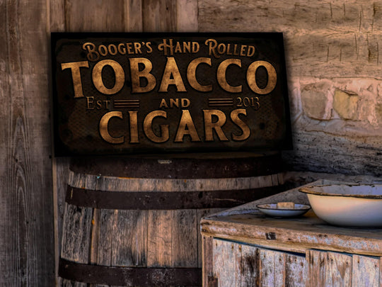 Primitive Farmhouse Cigar Bar Sign | Personalized Cigar Tobacco Sign | Hand Rolled Tobacco Sign | Family Name Sign | Family Bar Sign