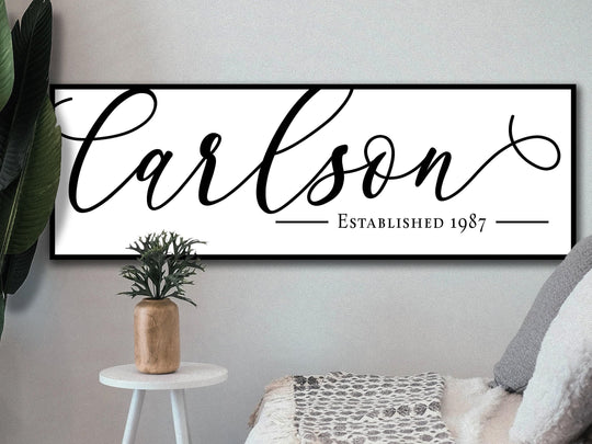 Personalized Last Name Sign | Family Name Wall Art | Farmhouse Wall Decor | Last Name Establish Date Large Canvas Print | Large Metal Print