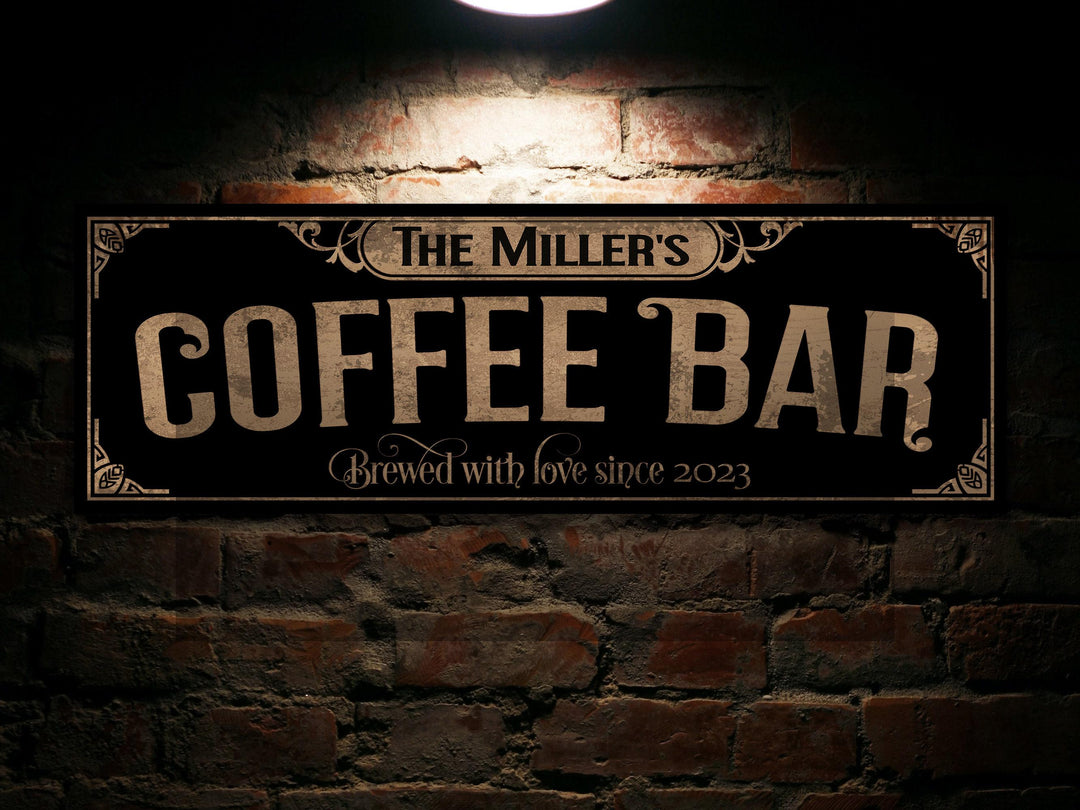 Primitive Coffee Bar Sign | Personalized Family Name Sign | Rustic Farmhouse Wall Decor | Large Vintage Coffee Bar Sign | Coffee Bar Decor