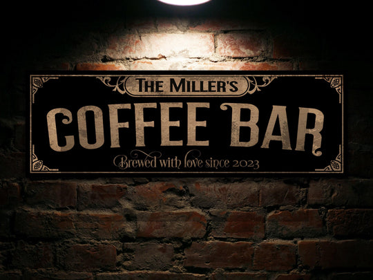 Primitive Coffee Bar Sign | Personalized Family Name Sign | Rustic Farmhouse Wall Decor | Large Vintage Coffee Bar Sign | Coffee Bar Decor