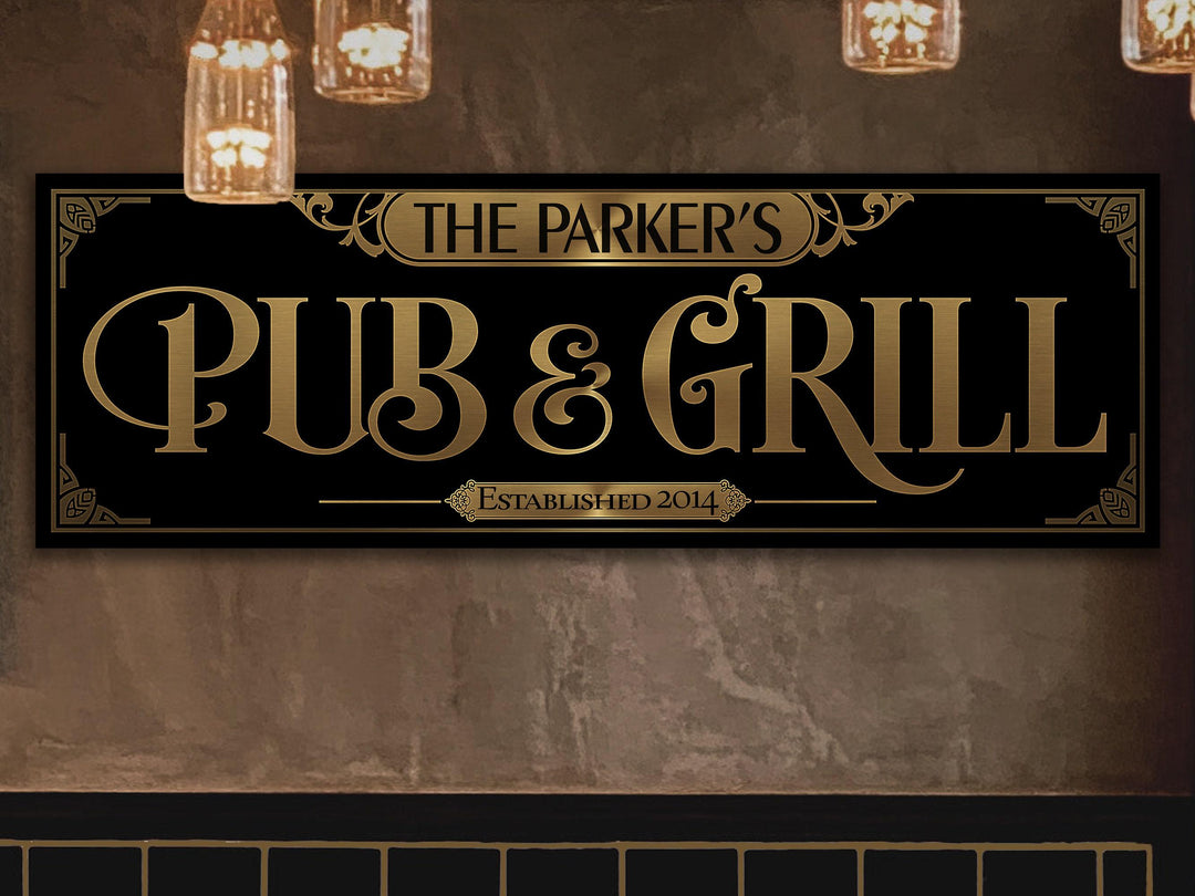 Classic Pub & Grill Sign | Personalized Sign | Vintage Pub Grill Decor | Large Classic Pub Sign | Family Pub Decor