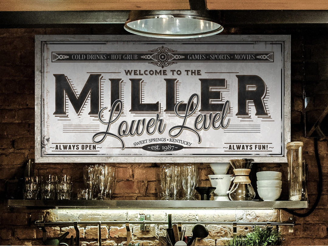 Personalized Lower Level Sign - Metal or Canvas | Custom Basement Bar Sign | Personalized Family Lower Level Sign | Large Metal Wall Art
