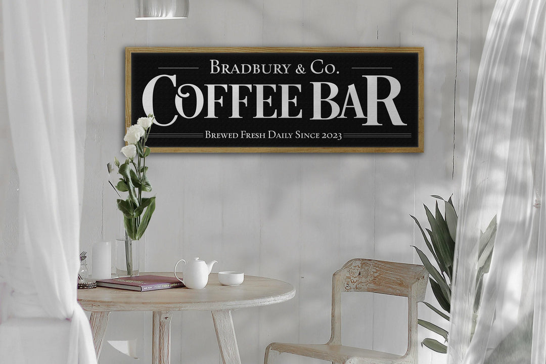 Coffee Bar Sign Black with White Letters | Personalized Family Name Coffee Sign Decor | Large Vintage Coffee Bar Sign | Coffee Bar Decor