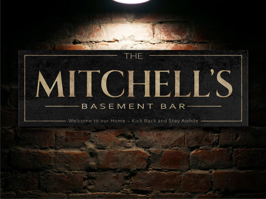 Custom Basement Bar Sign with Personalized Family Name | Custom Wall Decor on Metal or Canvas Sign | Customized & Personalized Wall Art