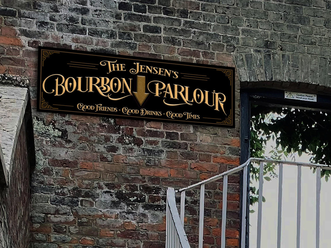 Custom Bourbon Bar Sign with Personalized Family Name | Custom Wall Decor on Metal or Canvas Sign | Customized & Personalized Wall Art