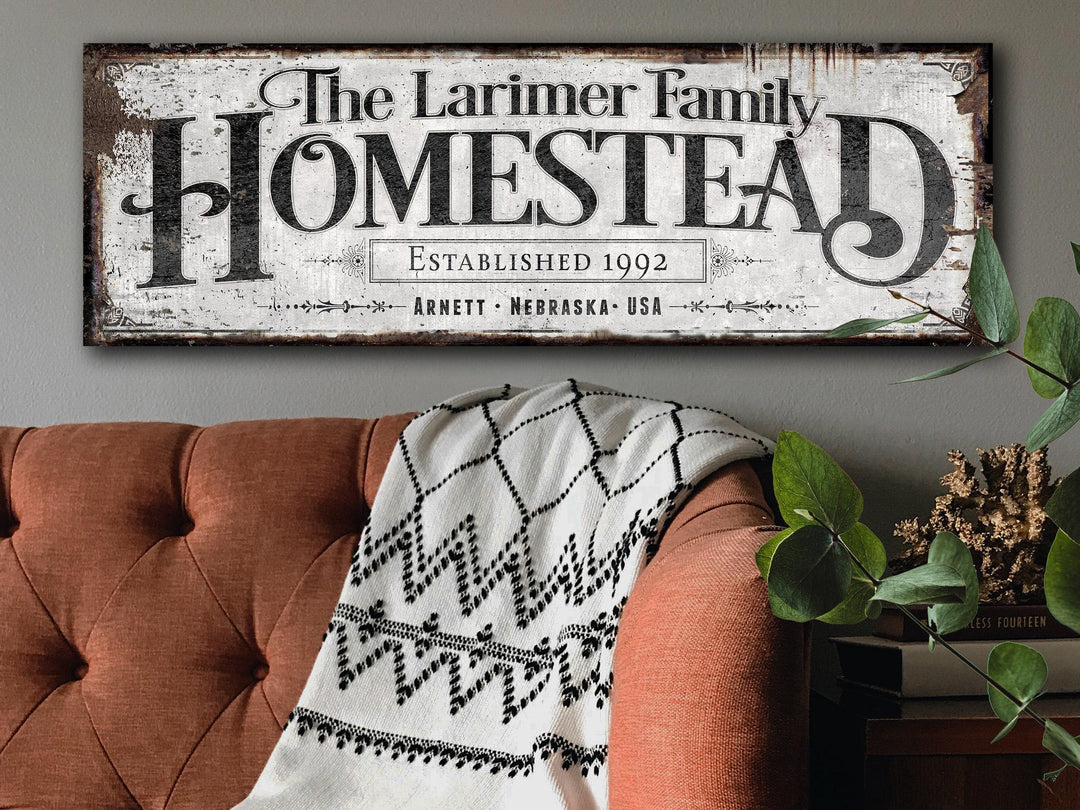 Homestead Sign with Custom Family Name and Established Date | Modern Farmhouse Wall Decor on Aluminum Sign | Vintage Rust Wall Art