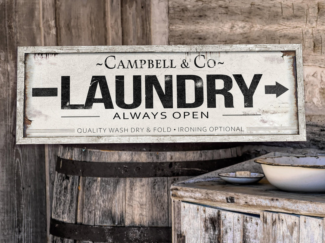 Family Laundry Sign with Personalized Family Name | Vintage Laundry Custom Wall Decor | Customized & Personalized Laundry Wall Art