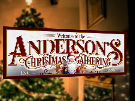 Personalized Family Christmas Sign | Santa Christmas Sign | Gingerbread Christmas | Vintage Christmas | Large Canvas Sign | Large Metal Sign