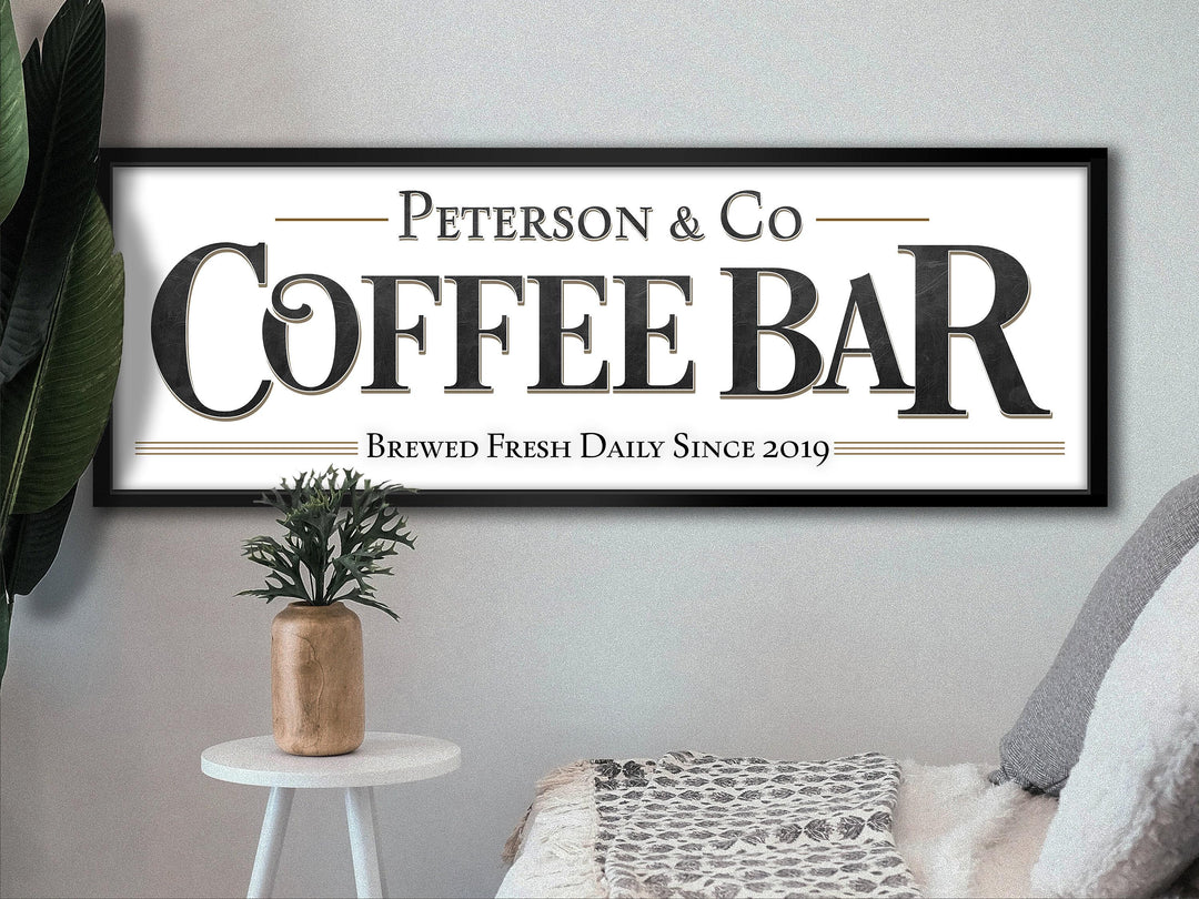 Coffee Bar Sign | Personalized Family Name Coffee Sign | Modern Farmhouse Wall Decor | Large Vintage Coffee Bar Sign | Coffee Bar Decor