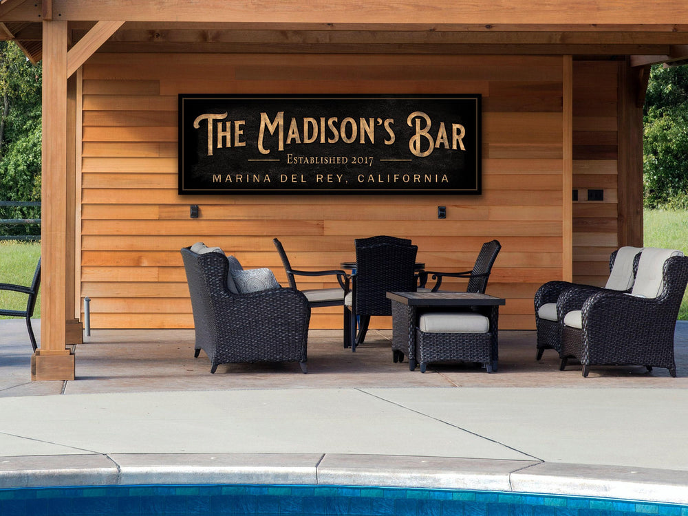 Custom Name Bar Sign | Custom Bar Sign | Custom Cigar Parlor Bar Sign | Bar Sign for Family Home | Large Canvas Sign | Large Metal Sign
