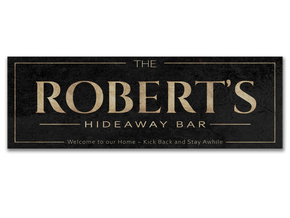 Custom Hideaway Bar Sign with Personalized Family Name | Custom Wall Decor on Metal or Canvas Sign | Customized & Personalized Wall Art