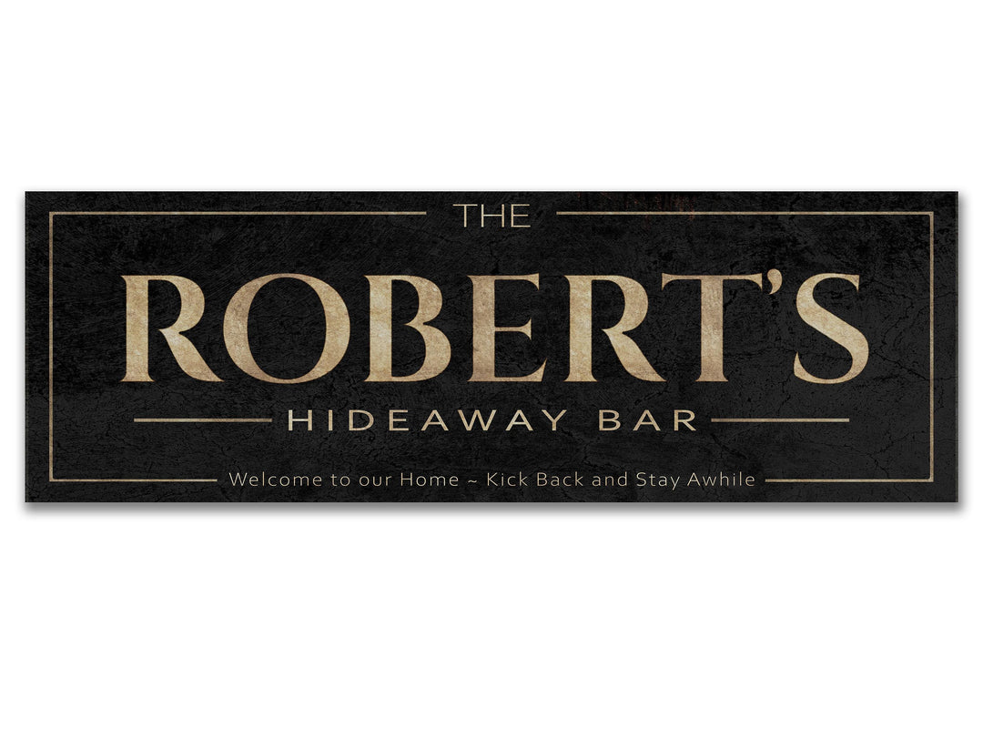 Custom Hideaway Bar Sign with Personalized Family Name | Custom Wall Decor on Metal or Canvas Sign | Customized & Personalized Wall Art