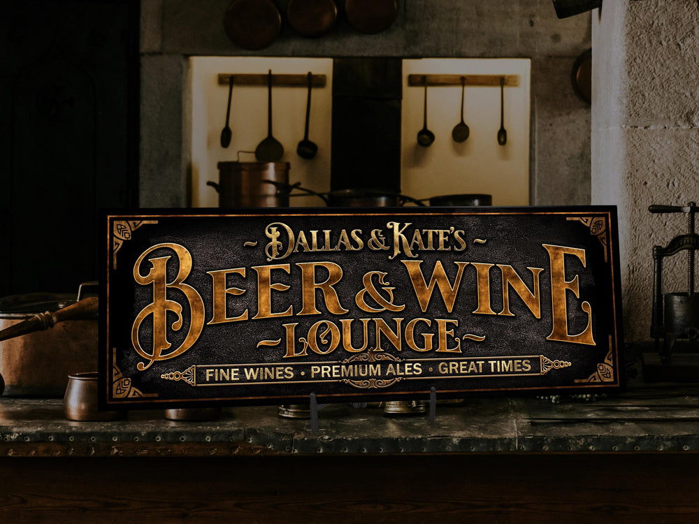 Beer & Wine Lounge Sign with Family Name | Personalized Beer and Wine Bar Sign | Customized Family Bar Sign | Personalized Wine Bar Sign