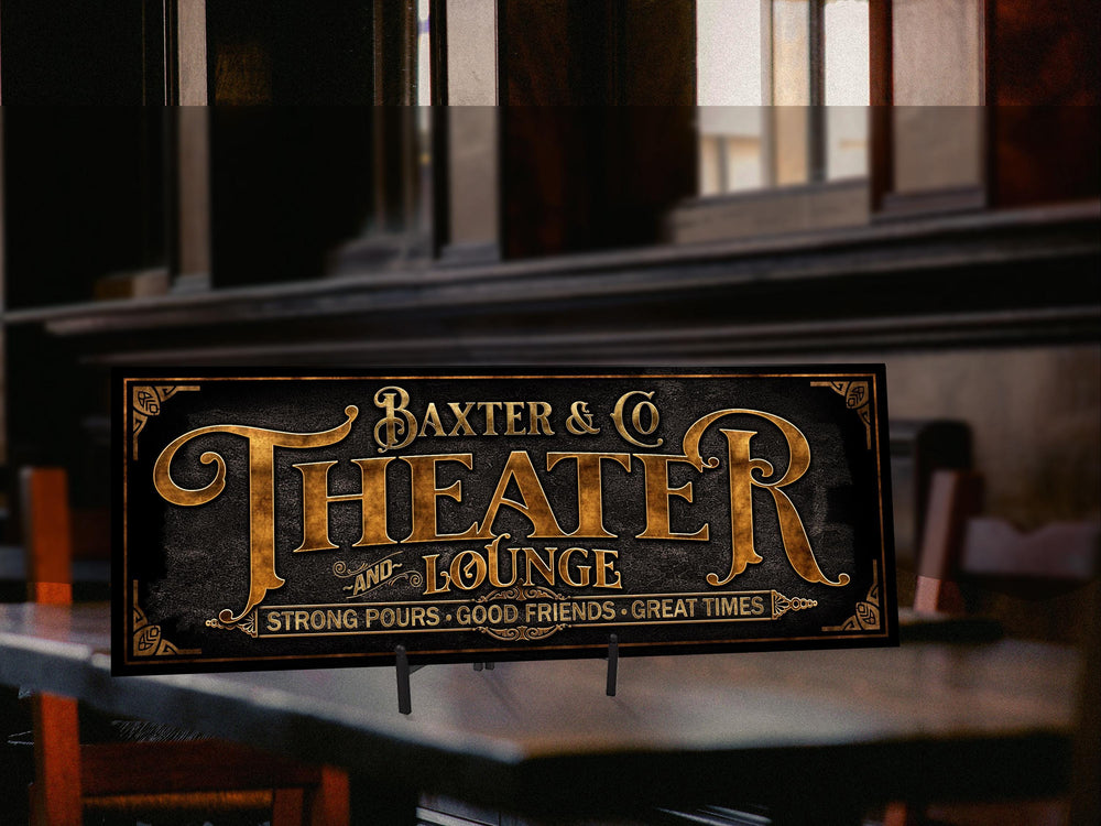 Theater and Lounge Sign with Family Name | Personalized Home Theater Sign | Customized Theater and Lounge Sign | Theater and Bar Sign
