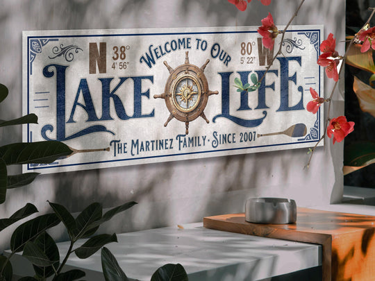Custom Lake House Sign | GPS Coordinates | Lake House Wall Decor | Personalized Latitude Longitude Lake sign | Steampunk Compass Lake Sign 2