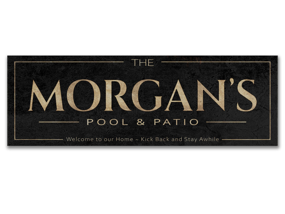 Family Pool and Patio Sign with Personalized Family Name | Custom Wall Decor on Metal or Canvas Sign | Customized & Personalized Wall Art