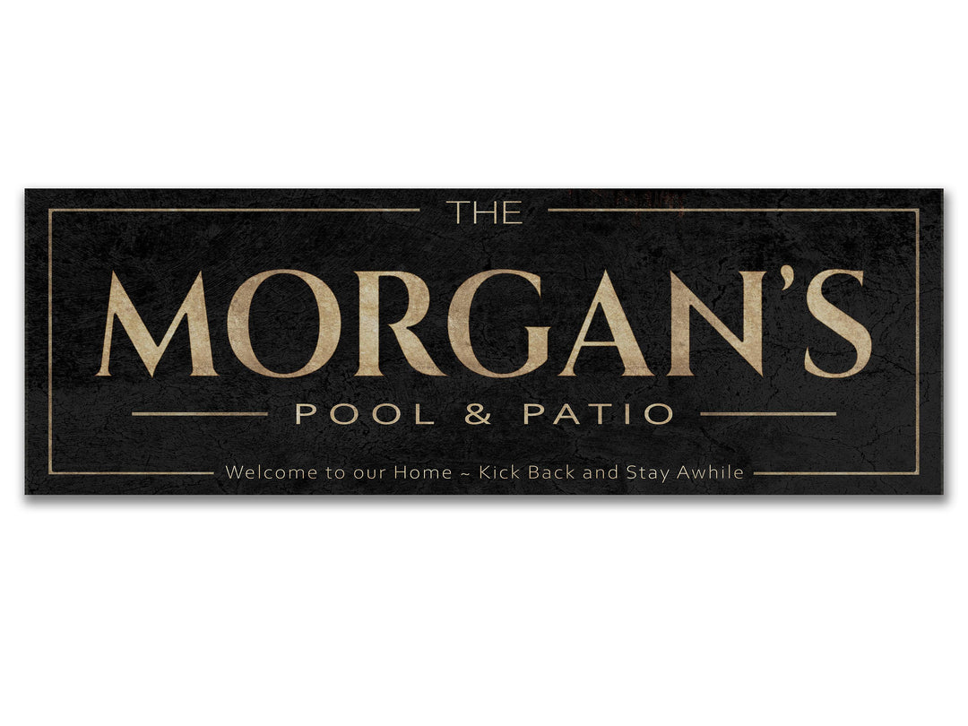 Family Pool and Patio Sign with Personalized Family Name | Custom Wall Decor on Metal or Canvas Sign | Customized & Personalized Wall Art