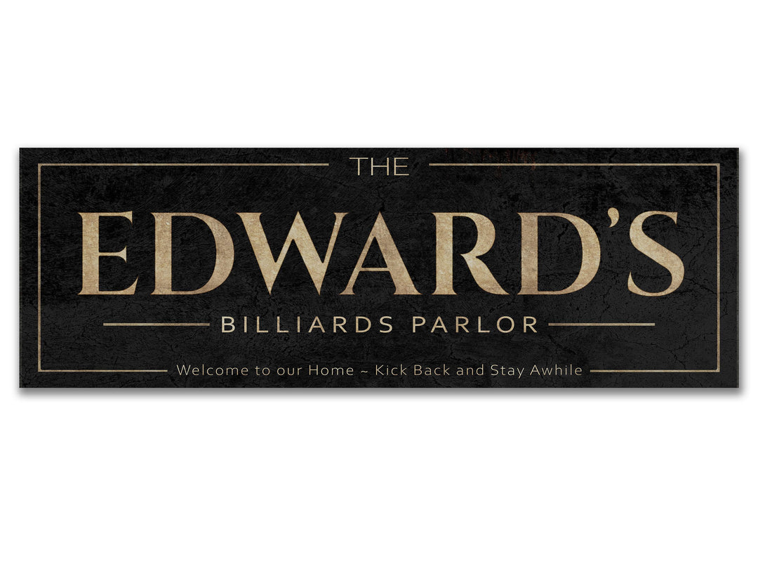 Billiard Pool Hall Sign with Personalized Family Name | Custom Wall Decor on Metal or Canvas Sign | Customized & Personalized Wall Art