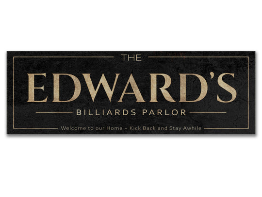 Billiard Pool Hall Sign with Personalized Family Name | Custom Wall Decor on Metal or Canvas Sign | Customized & Personalized Wall Art