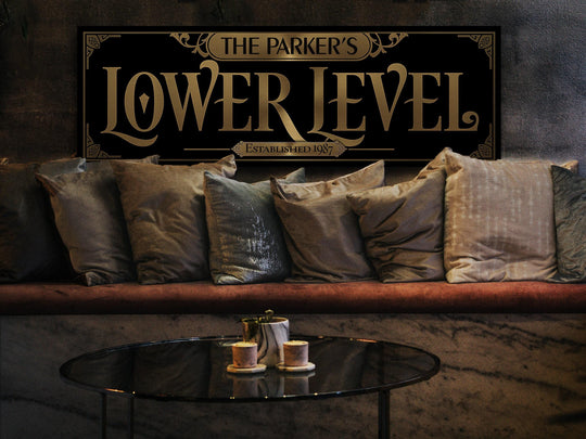 Personalized Lower Level Sign, Personalized Bar Sign, Basement Bar, TV or Movie Room, Decor for Basement, Canvas or Metal Art, Gift Ideas