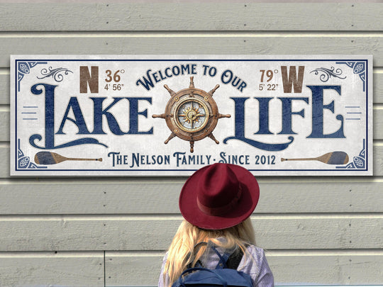 Custom Lake House Sign | GPS Coordinates | Lake House Wall Decor | Personalized Latitude Longitude Lake sign | Steampunk Compass Lake Sign 2