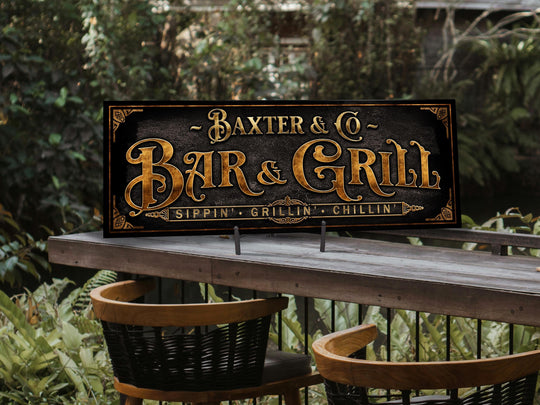 Bar & Grill Sign with Family Name | Personalized Patio Bar Sign | Customized Family Patio Sign | Personalized Patio Bar and Lounge Sign