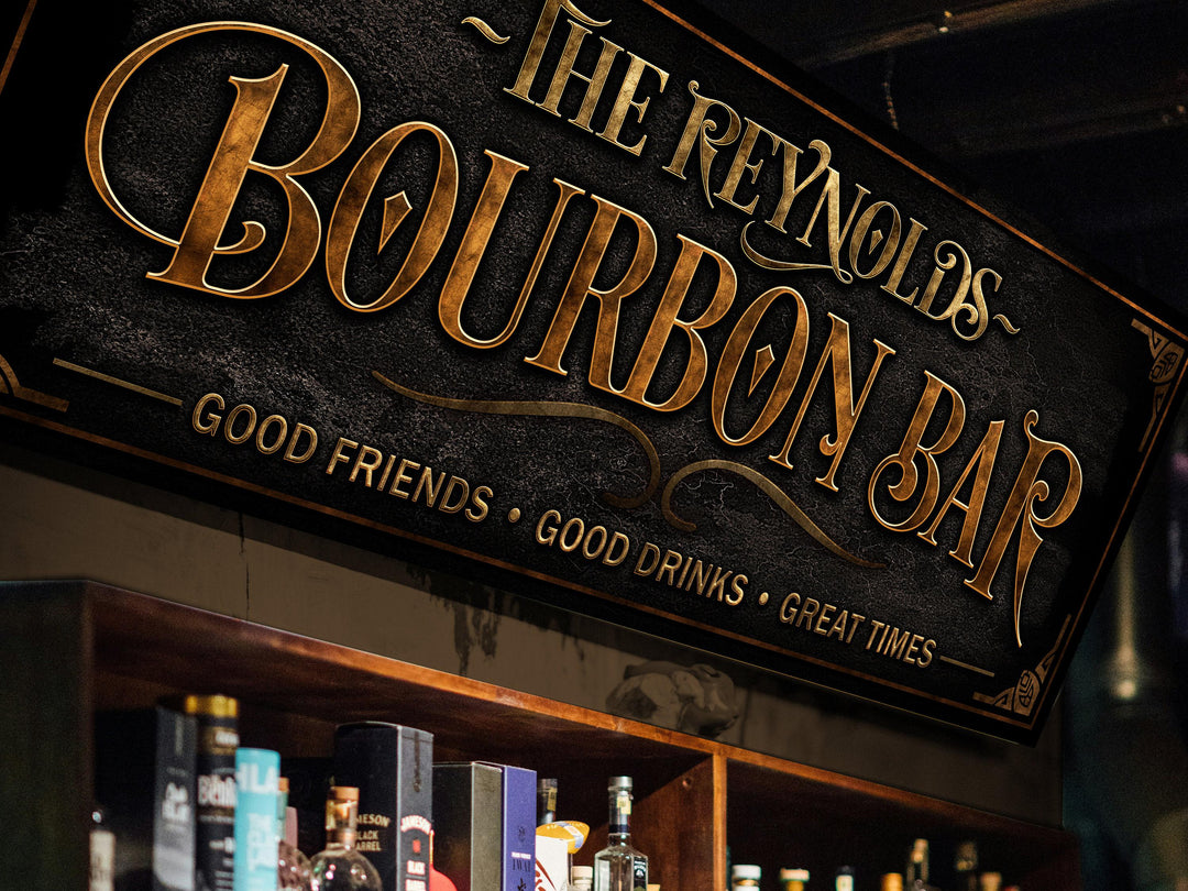 Personalized Bourbon Bar Sign, Family Name Sign, Custom Bourbon Sign, Personalized Bar Decor Sign, Vintage, Victorian Bourbon Bar Sign