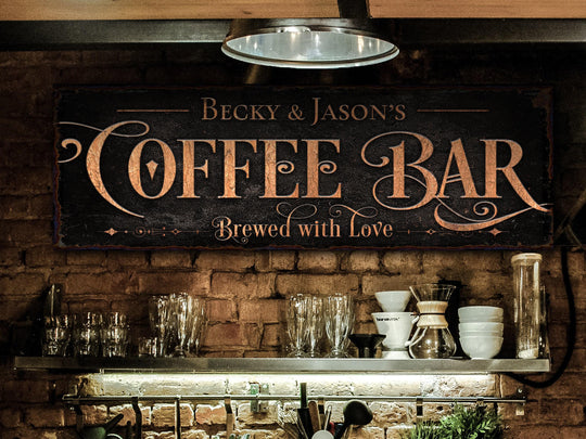 Coffee Bar Sign | Personalized Family Name Sign | Modern Farmhouse Wall Decor | Large Vintage Coffee Bar Sign | Coffee Bar Decor