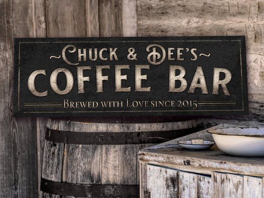 Personalized Coffee Bar Sign | Coffee Bar Name Sign | Modern Farmhouse Coffee | Large Vintage Coffee Bar Sign | Coffee Bar Decor