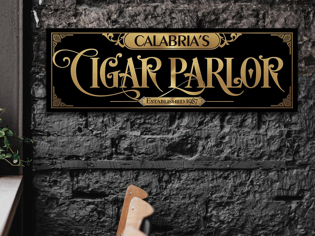 Personalized Cigar Parflor sign in vintage art deco, pub mirror style.