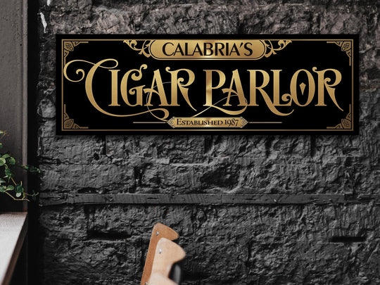 Personalized Cigar Parflor sign in vintage art deco, pub mirror style.