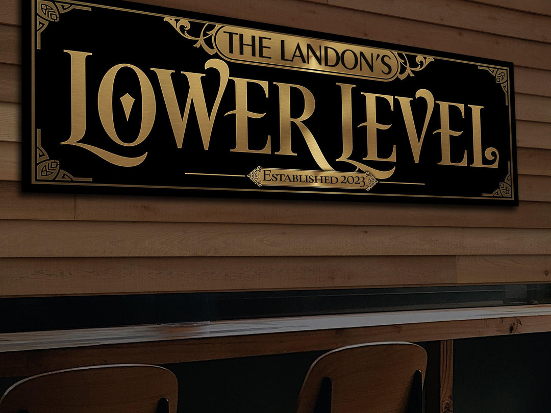 Personalized Lower Level Sign, Personalized Bar Sign, Basement Bar, TV or Movie Room, Decor for Basement, Canvas or Metal Art, Gift Ideas