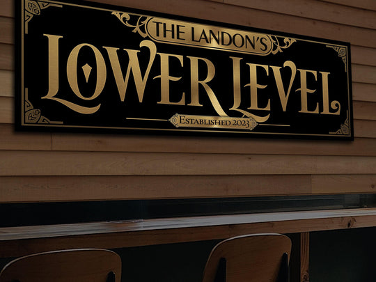 Personalized Lower Level Sign, Personalized Bar Sign, Basement Bar, TV or Movie Room, Decor for Basement, Canvas or Metal Art, Gift Ideas