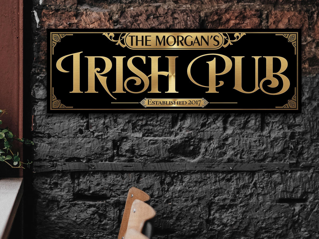 Personalized Irish Pub Sign in a vintage art deco, pubmirror style.